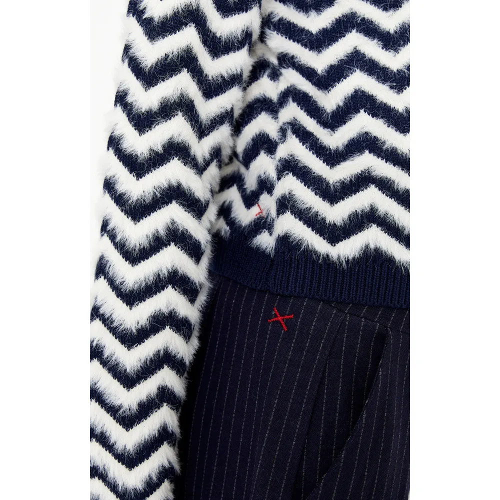   Anna Blue Vest Tweedy Zigzag Donker Blauw