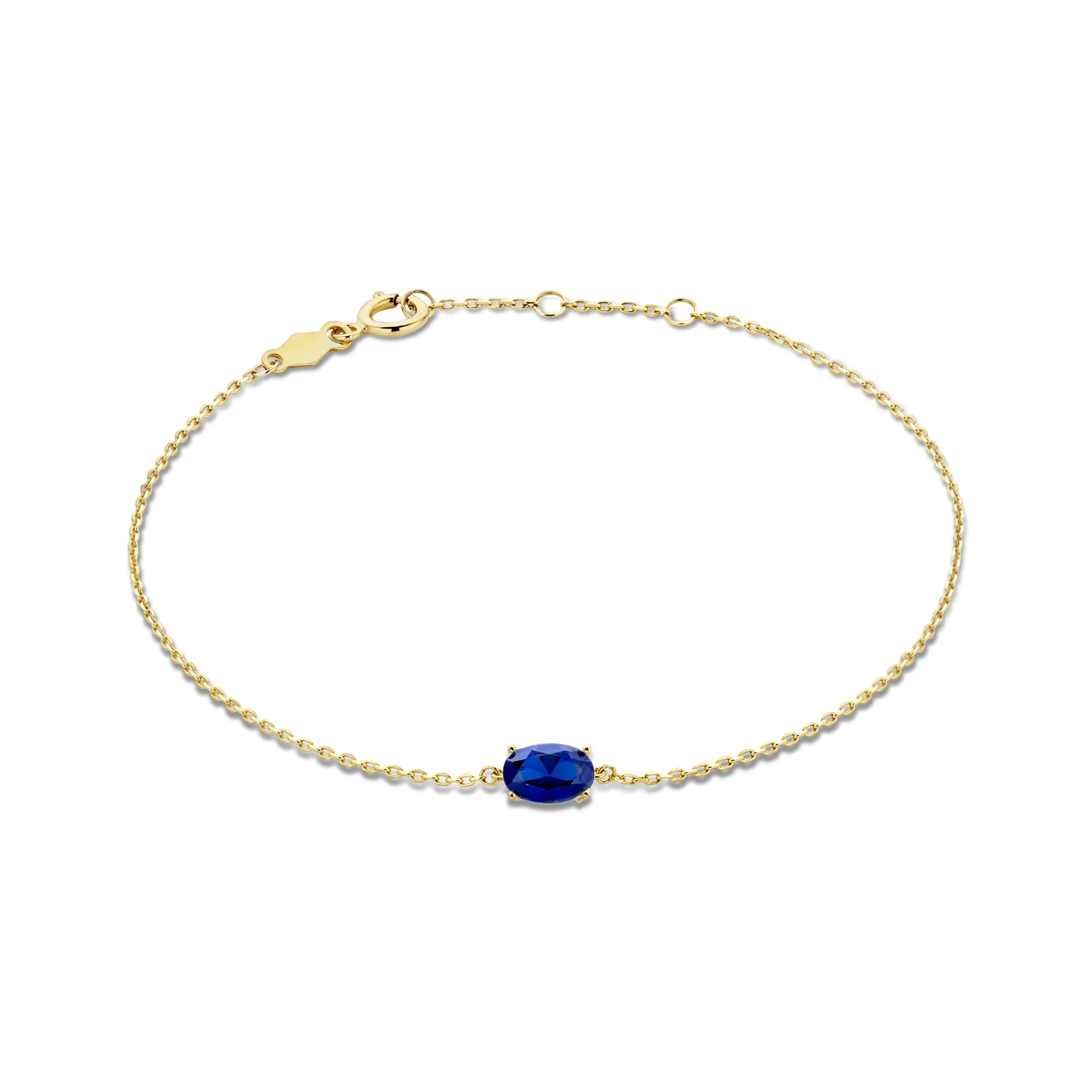 Baguette Nila 14 karaat gouden armband met blauwe zirkonia steen
