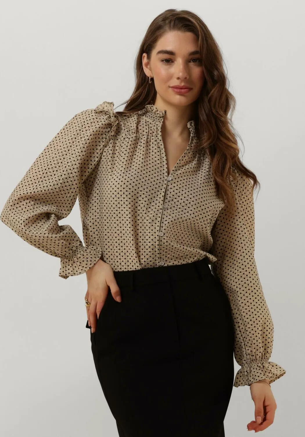 beige co'couture blouse chess dott shirt