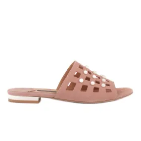 Marco Shoes Elegante damespantoffels met parels en perforatie roze