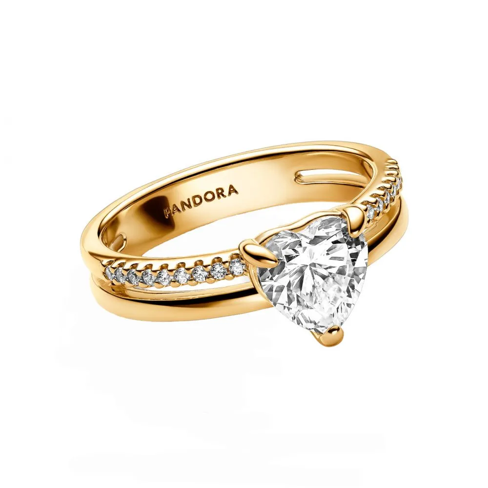 Pandora Timeless Gold Plated Ring met Dubbele Band en Hart