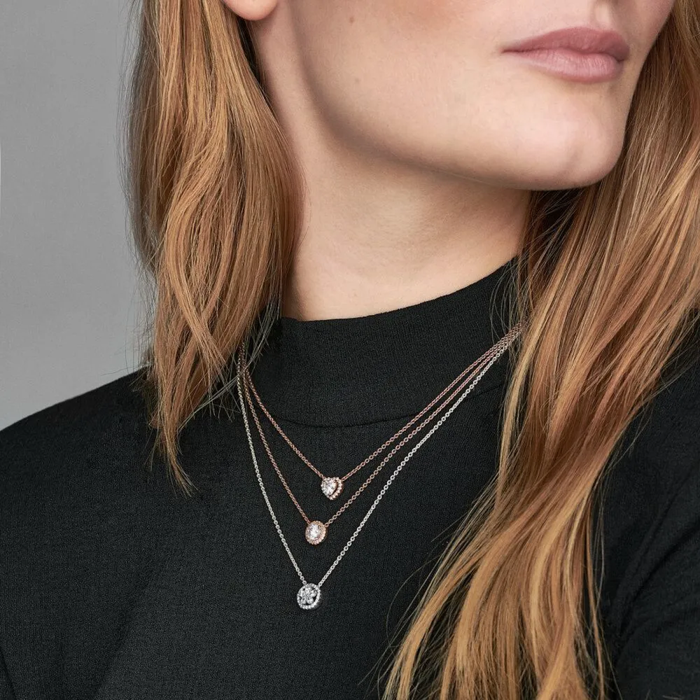 Pandora Timeless Sparkling Heart Necklace Rose Gold Plated (Length: 45.00 cm)