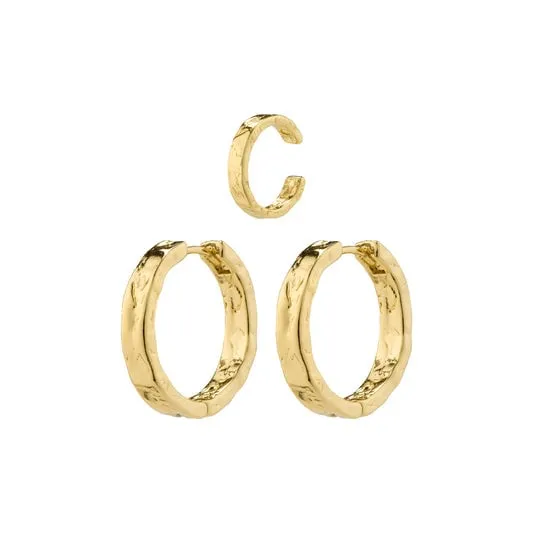PILGRIM PILGRIM KINDNESS RUSTIC HOOP EARRINGS & CUFF GOLD  PLATED