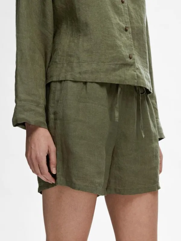Selected Femme korte groene linen broek 