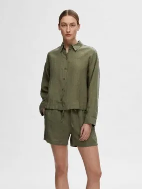 Selected Femme korte groene linen broek 