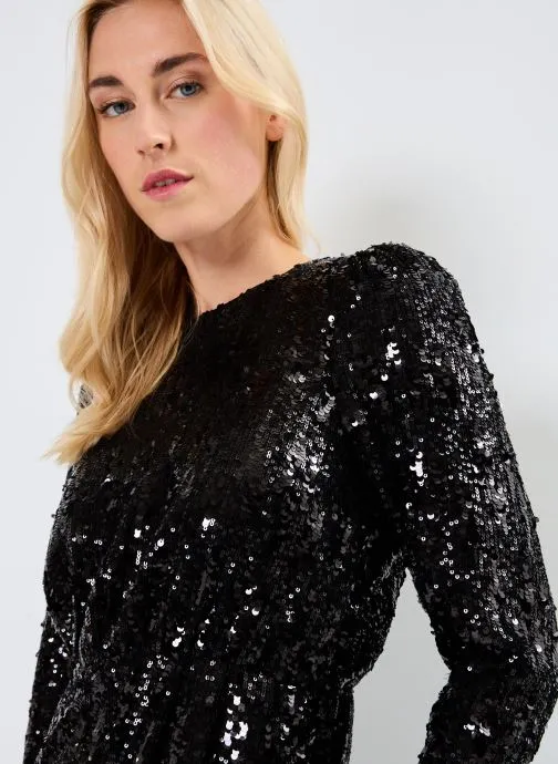      SELECTED FEMME SLFARICOLYN LS SHORT SEQUINS DRESS B  ZWART   