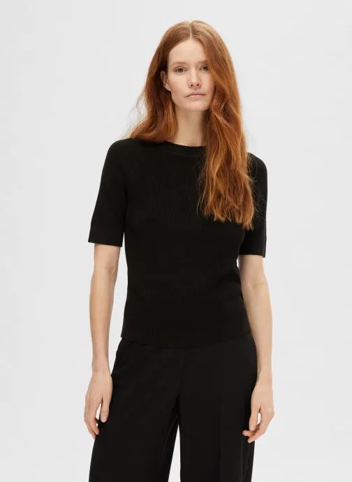      SELECTED FEMME SLFELINNA NEW SS KNIT TOP NOOS  ZWART   