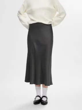      Selected Femme Slflena Hw Midi Skirt Noos - Grijs   