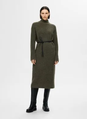      Selected Femme SLFMALINE LS KNIT DRESS HIGH NECK NOOS - Groen   