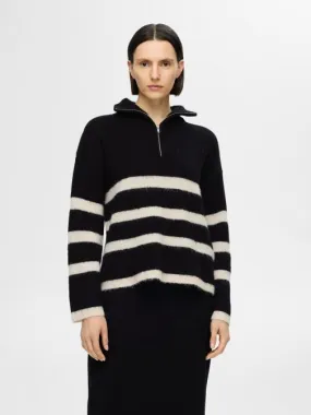      Selected Femme SLFMALINE LS KNIT HALF ZIP NOOS - Zwart   
