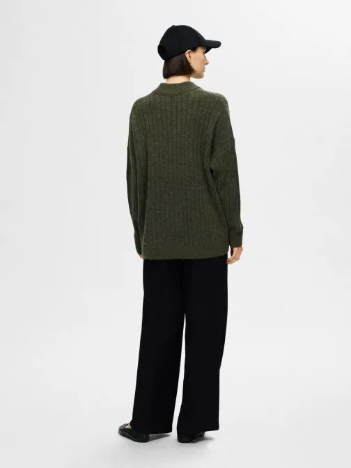      SELECTED FEMME SLFMALINE LS KNIT HIGH NECK NOOS  GROEN   