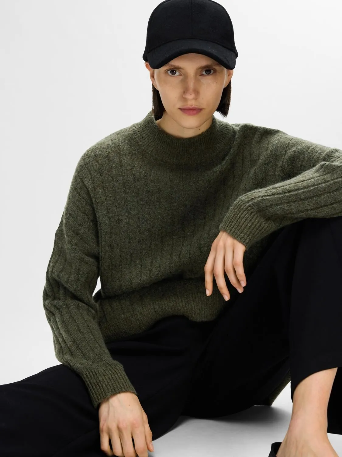      SELECTED FEMME SLFMALINE LS KNIT HIGH NECK NOOS  GROEN   