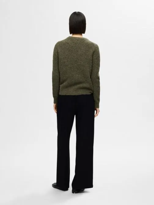      SELECTED FEMME SLFSIA RAS LS KNIT ONECK NOOS  GROEN   