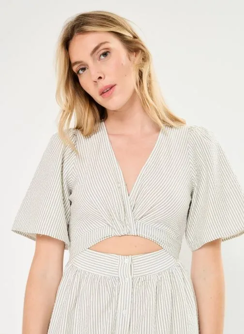      SELECTED FEMME SLFVITTORIA SS STRIPED MIDI SHIRT DRESS  WIT   
