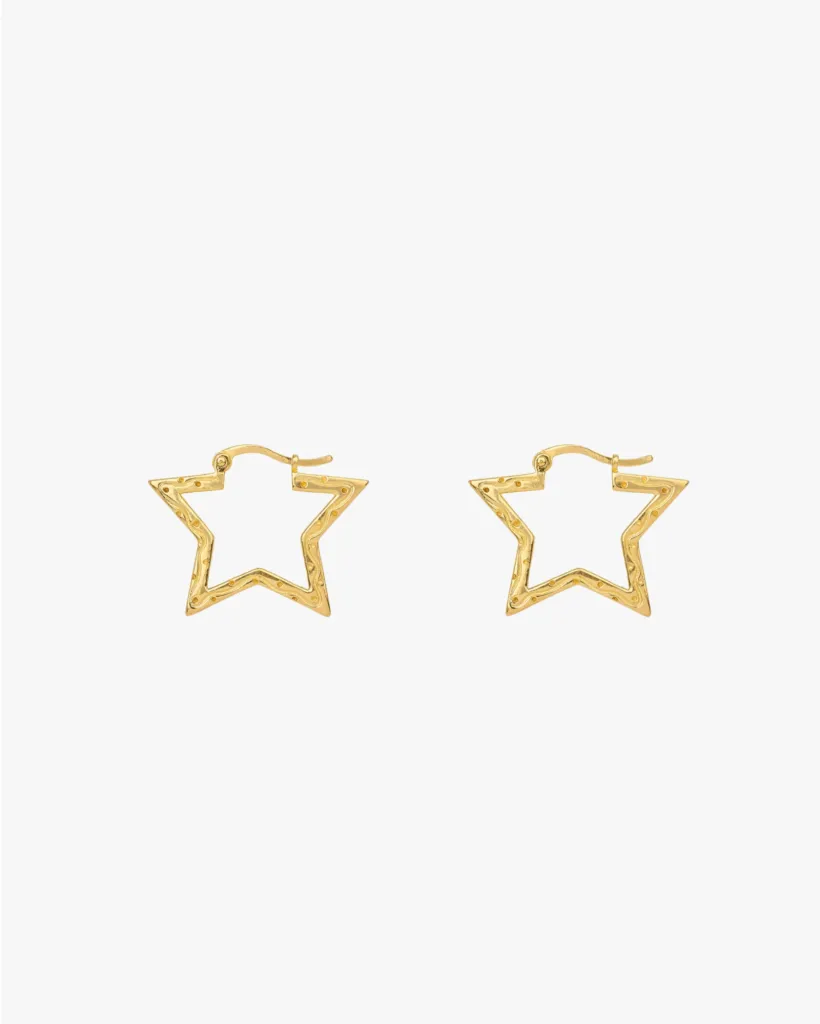 Small Funky Star Hoop Earrings Gold Plated