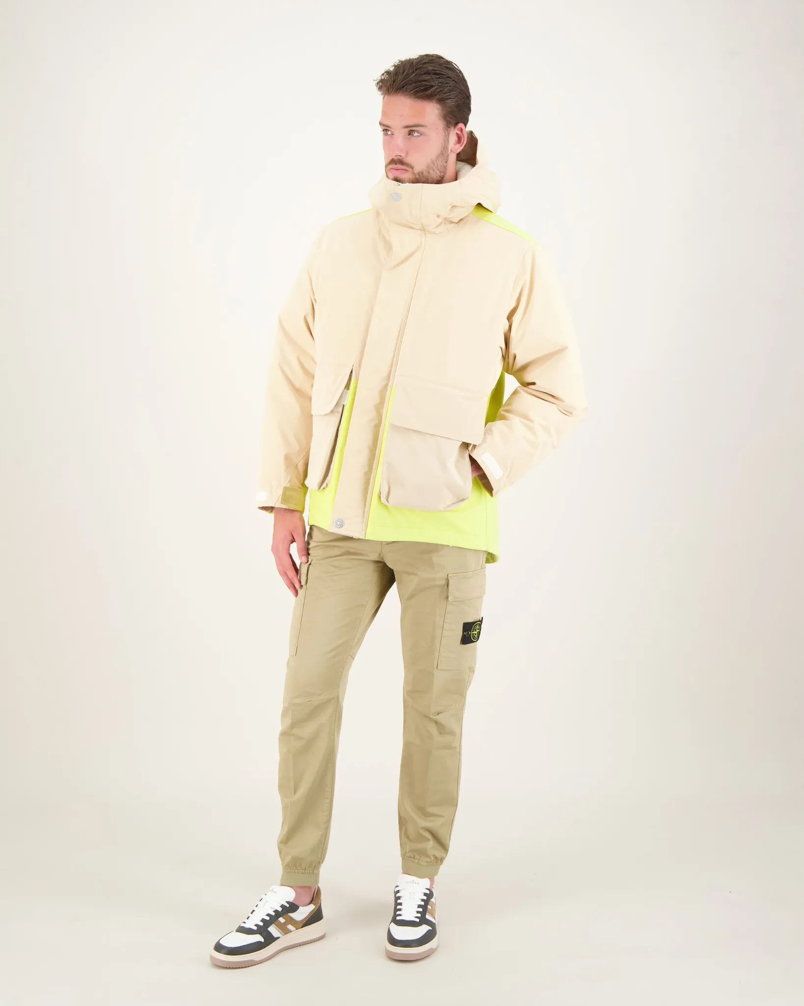 Stone Island 443X3 Panno Resinato with plated reflective Real Down Jacket Geel