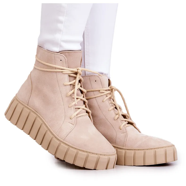 Suède Plateaulaarzen Lewski Shoes 3177 Lichtbeige