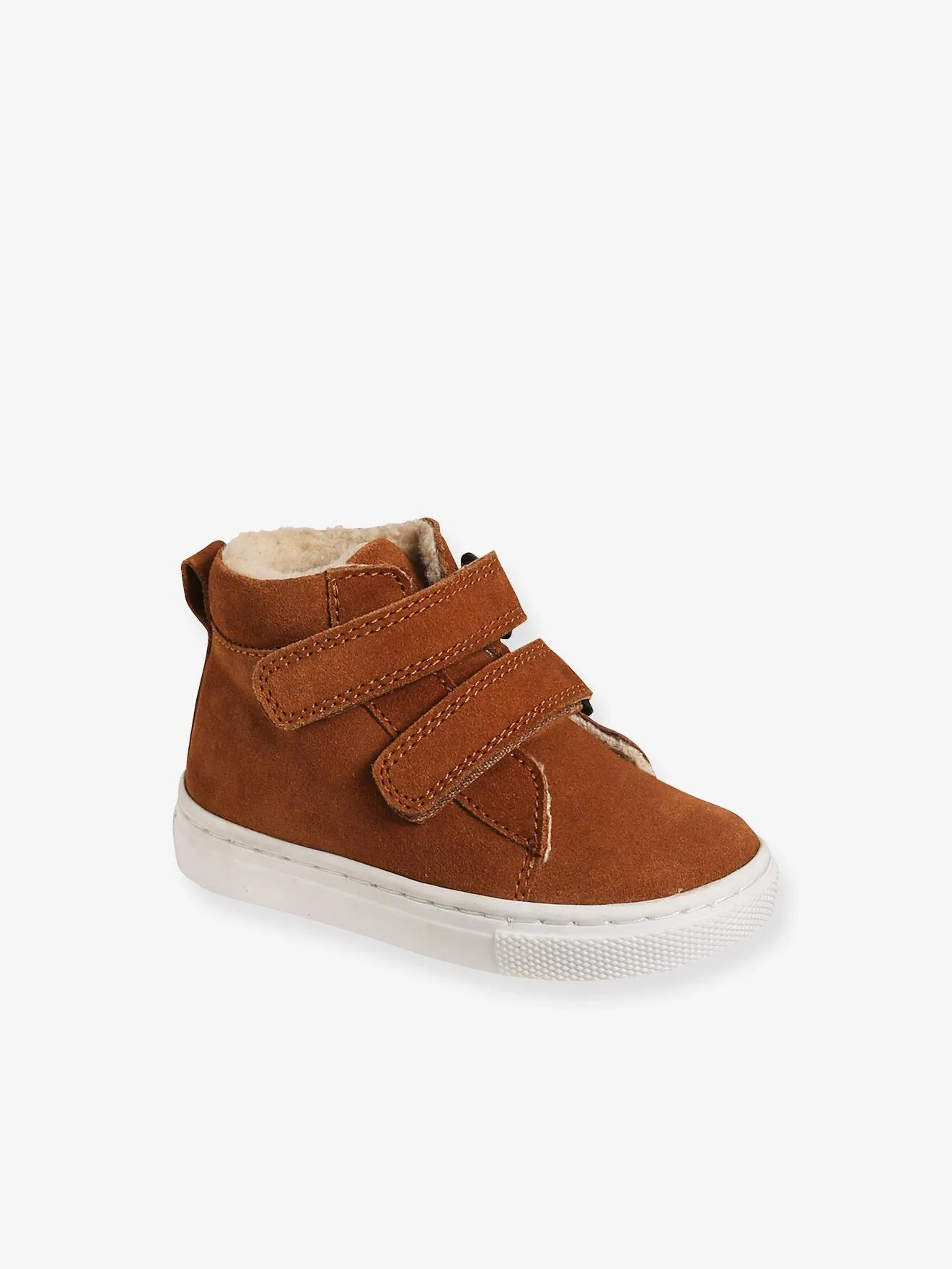 VERTBAUDET  HALFGEVOERDE LEREN SNEAKERS VOOR BABY  LICHTBRUIN