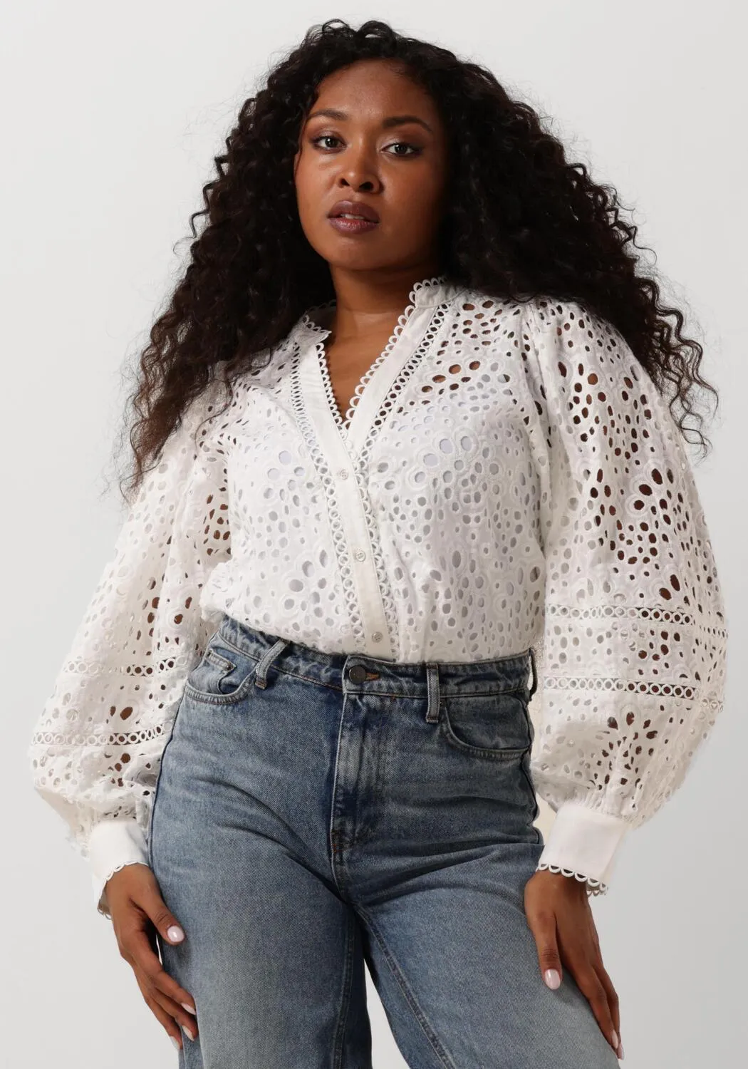 witte co'couture blouse viola anglaise top